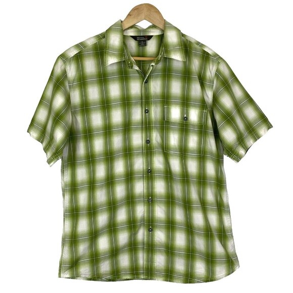 Royal Robbins Shirt Mens Large Green Plaid Check Short Sleeve Outdoor Gorpcore - Picture 1 of 5